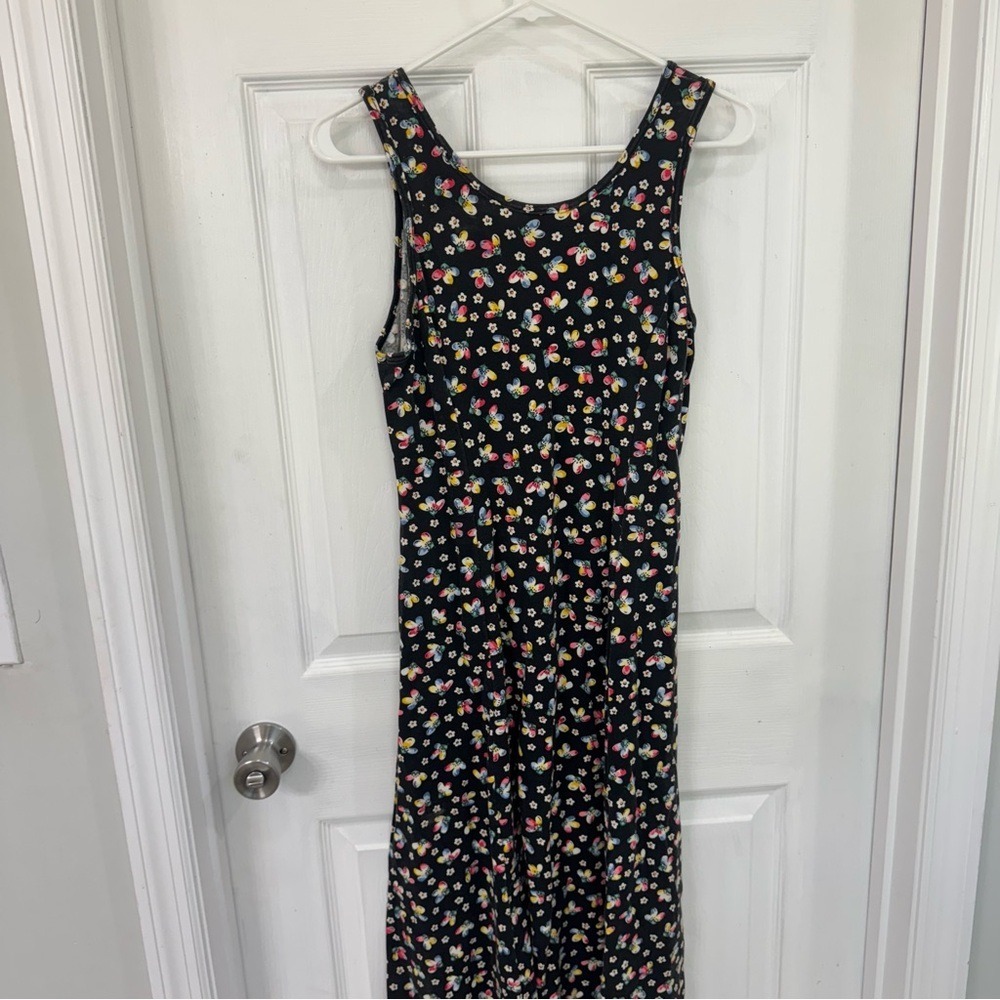 Vintage 80s No Boundaries Black Floral Sleeveless Dress - Picture 5 of 7